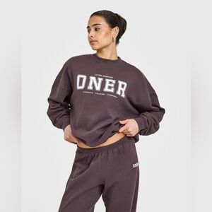 Oner Active Mid Weight Sweatshirt With Printed Logo | Umber Brown - S